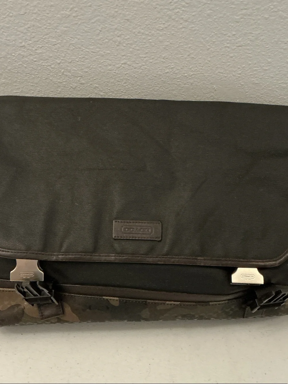 Coach Men's Black Messenger Bag with Camo Trim